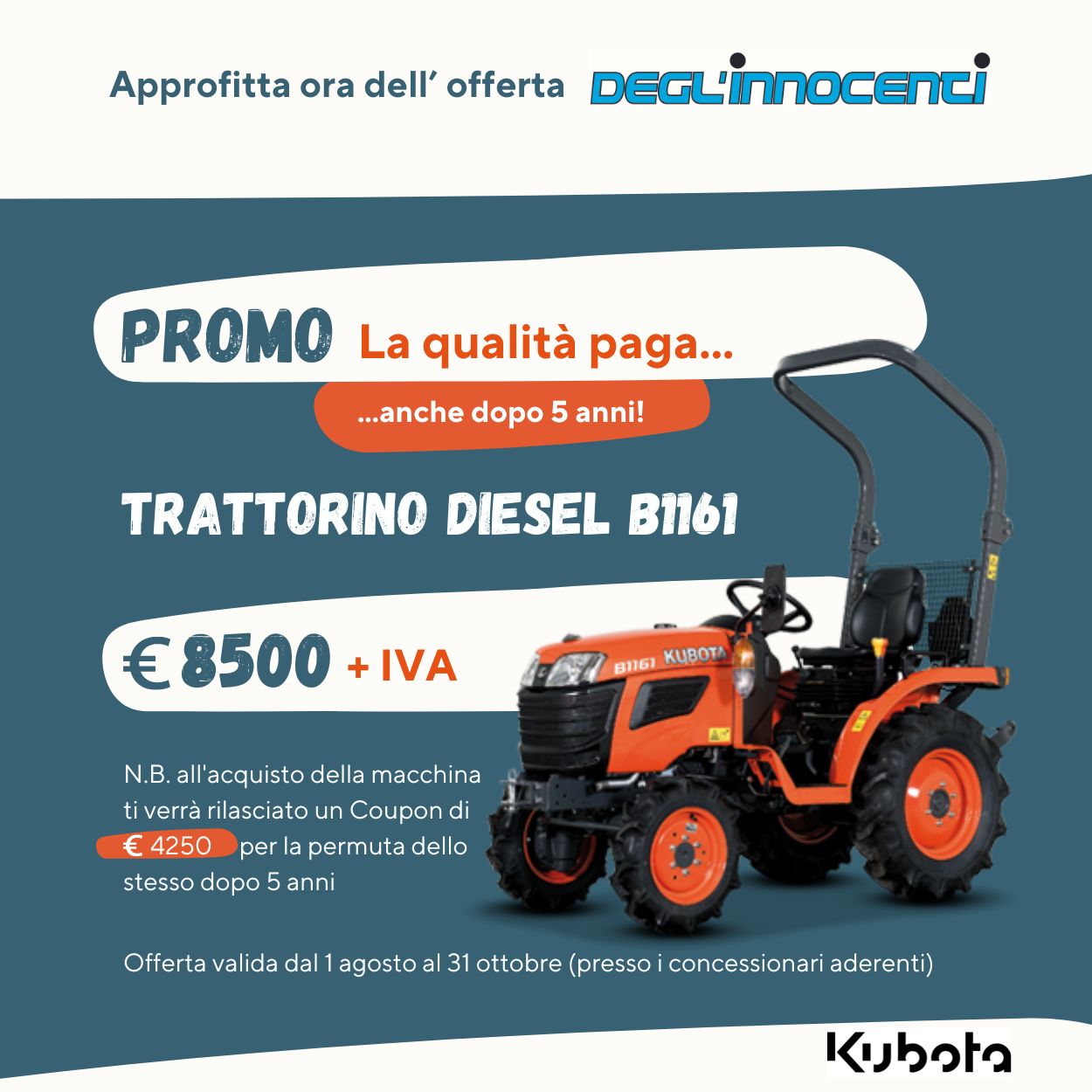 Promo la qualita paga trattorino Kubota B1161